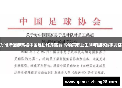 孙准浩因涉赌被中国足协终身禁赛 影响其职业生涯与国际赛事资格